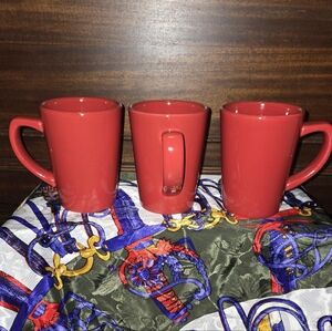 Set Of 3 Pier 1 Bold Red Tall Mug Coffee Cups With Handle